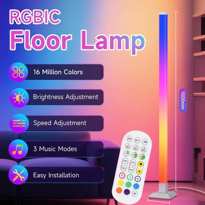 150cm RGB lampadaire télécommande RGBIC décoration intérieure éclairage d'ambiance support LED lumiè