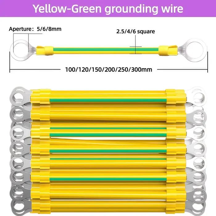 Ensemble de 10 fils de mise à la terre photovoltaïques jaune-vert, fils de terre en cuivre pour pann