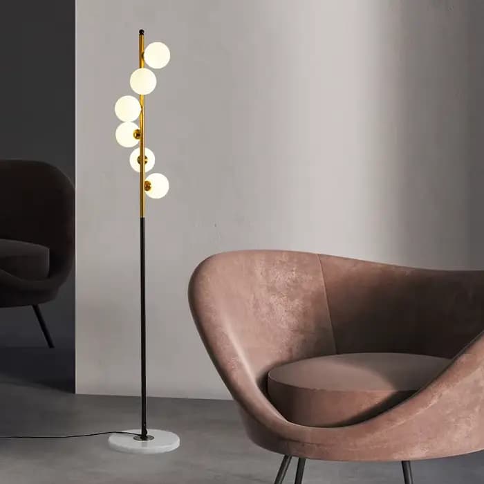 Lampadaire LED de luxe nordique bicolore fer boule de verre lampadaire salon chambre moderne décorat