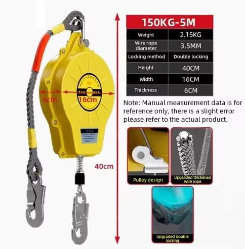 Dispositif anti-chute 5m/10m/15m, dispositif de protection contre les chutes 150kg-300kg, antichute 