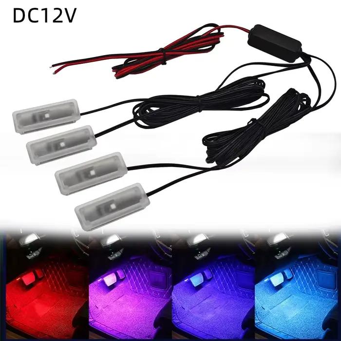 Lumière ambiante à 4 LED, éclairage de sol intérieur de voiture, connecté à l'alimentation ACC 12V, 