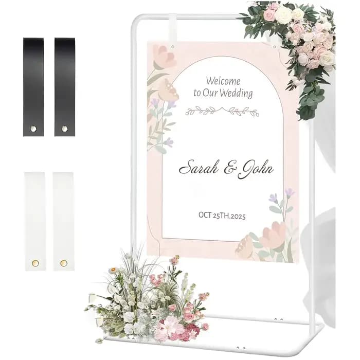 Support de panneau de bienvenue de mariage réglable avec 2 paires de sangles de suspension pour réce