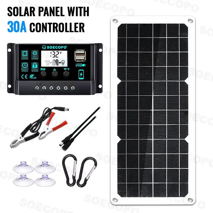 SOECOPO Kit de panneaux solaires monocristallins 150 W avec contrôleur LCD 30-100 A pour camping/cam