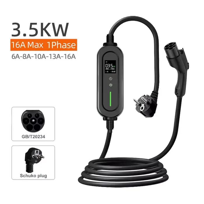 Chargeur portable pour véhicule électrique 3,5 kW GBT 16A monophasé Type 2, boîte de charge avec câb