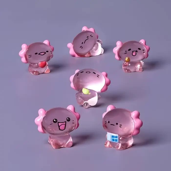 Figurines d'axolotl transparentes miniatures, style dessin animé, kawaii, salamandre, ornement migno