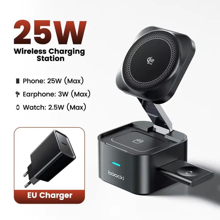 Chargeur sans fil Toocki QI2.2 25W pour iPhone 17 16 Pro Max Samsung Galaxy S27 S26 Ultra AirPods Pr