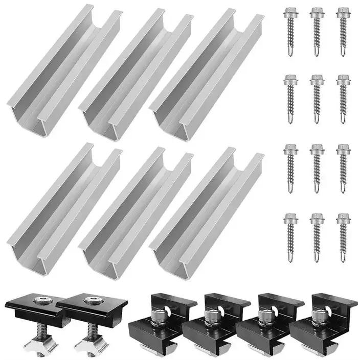 Support de panneau solaire en aluminium, 12 pièces, module de fixation pour rail PV, fixation sur to