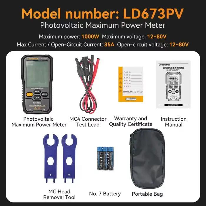 LODESTAR LD673PV Plus compteur MPPT solaire 2000W testeur de panneau photovoltaïque pour suivi de Po
