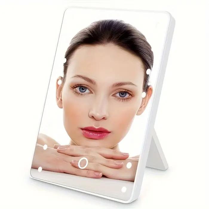 Miroir de maquillage avec 16 led, miroir cosmétique avec variateur tactile, support USB ou à piles p