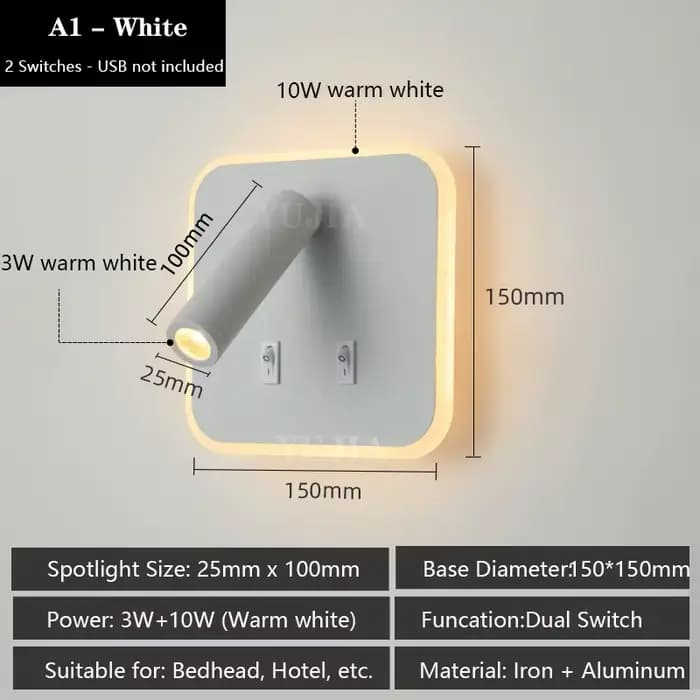 Applique murale LED multifonctionnelle contemporaine avec interrupteur, lampe de lecture réglable mo