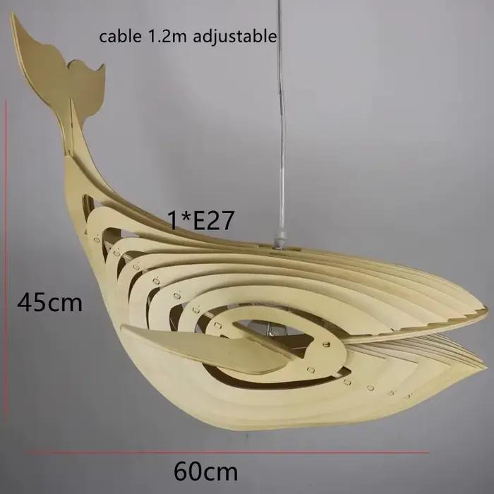 Grande lampe à suspension en forme de poisson en bois E27 suspension en forme de baleine en bois pou