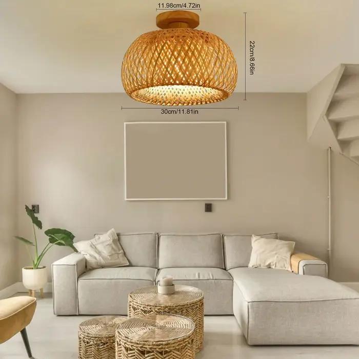 Plafonnier tissé en bambou et bois, 1 pièce, Style minimaliste moderne d'asie du sud-est, idéal pour