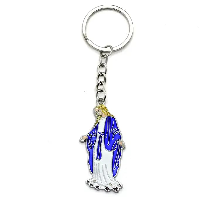 Porte-clés pendentif miraculeux en métal et émail bleu, bijoux religieux, accessoire unisexe