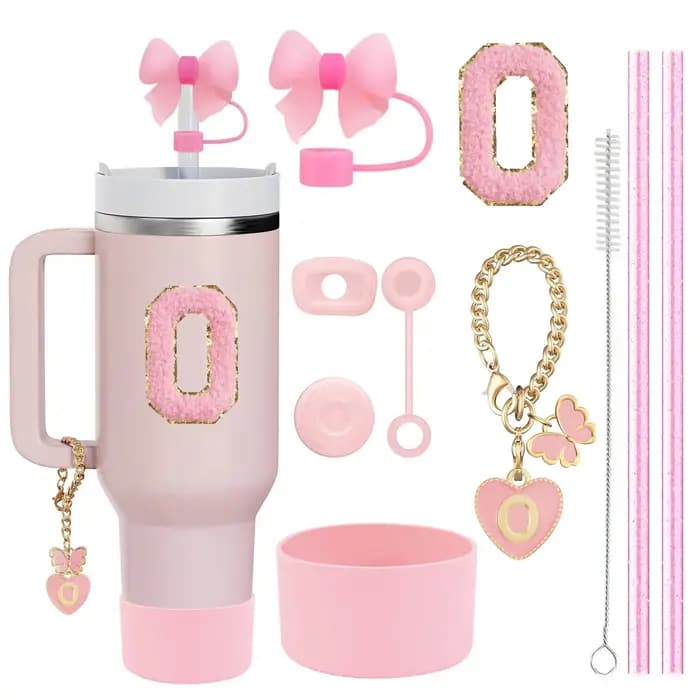 Ensemble d'accessoires pour tasse Stanley, 2 pailles et brosse et 1 chaîne à breloques en forme de f