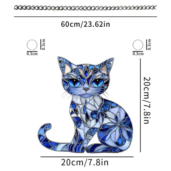 Vitrage chat bleu acrylique de 8 pouces, attrape-soleil suspendu pour fenêtre, décor de cour intérie