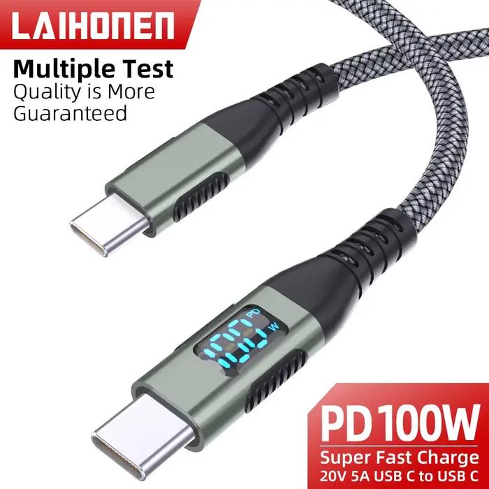 Câble USB C vers USB C 100W, Type C PD 5A, charge rapide pour affichage LED, cordon de chargeur tres