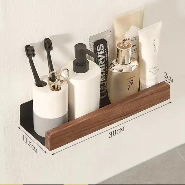 Étagère murale en bois pour salle de bain, supports de rangement de cuisine sans perçage, accessoire