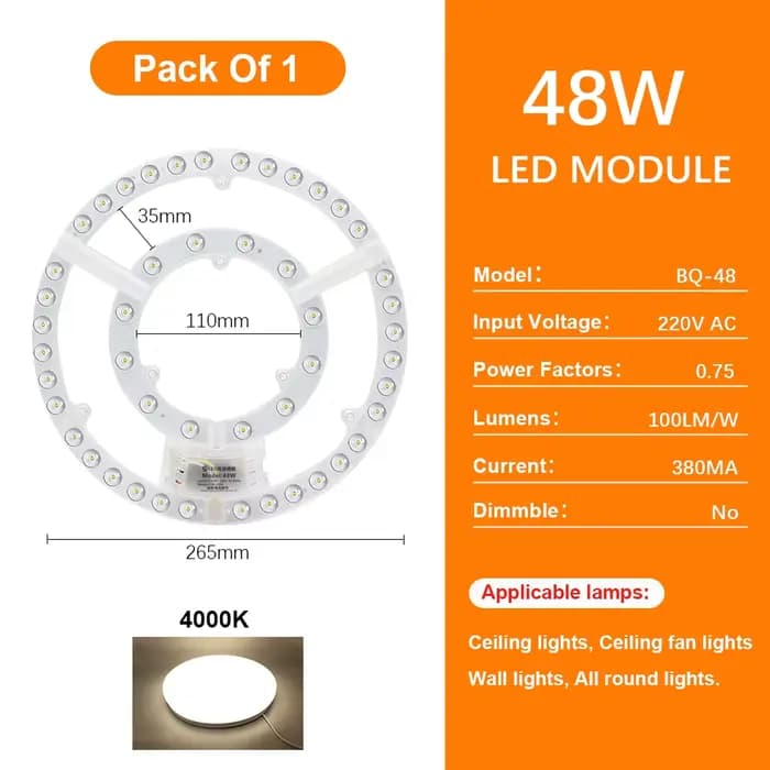 Panneau Led de remplacement pour plafonnier, 220V, 72W, panneau lumineux rond, Module 6000K/4000K po