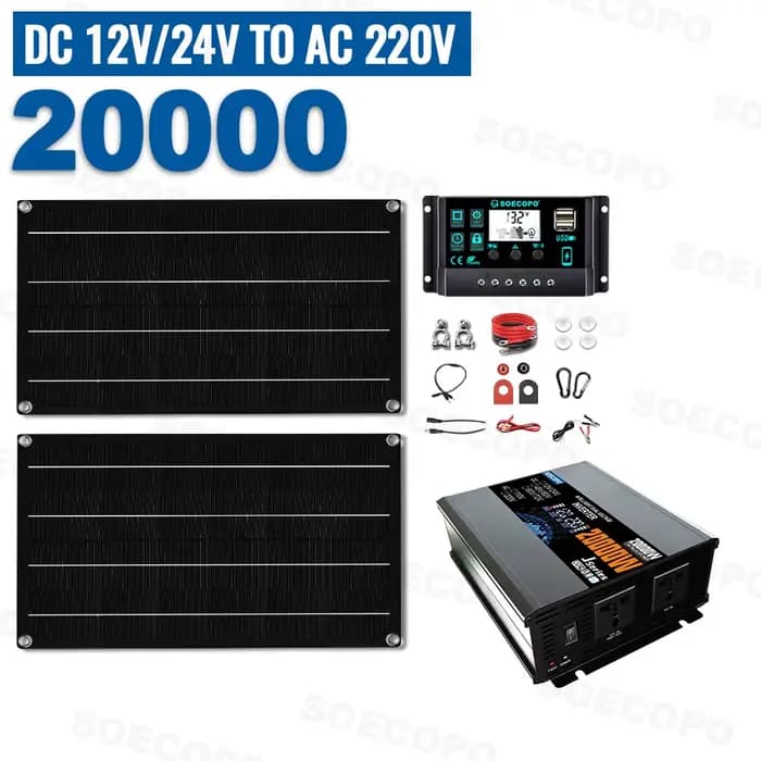 SOECOPO – Kit complet de système solaire 20000W, panneaux photovoltaïques 2x800W, onduleur 12V 24V à
