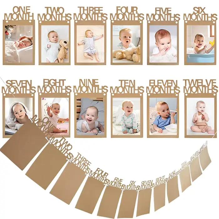 【P】Bannière photo pour anniversaire de bébé de 12 mois, cadre photo avec pinces pour l'anniversaire 