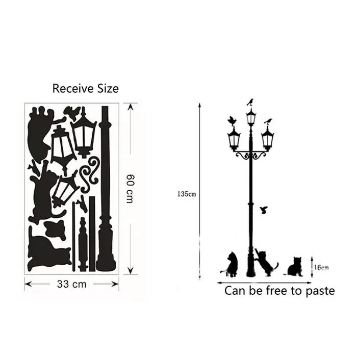Lampe de prairie populaire bricolage, autocollant mural créatif, chats et oiseaux, dessin animé, déc