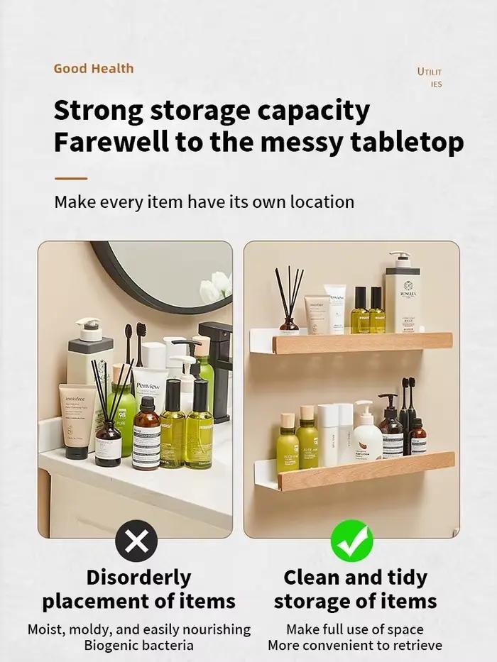 Étagère murale en bois pour salle de bain, supports de rangement de cuisine sans perçage, accessoires de cuisine et de salle de bain imperméables et résistants à l'humidité