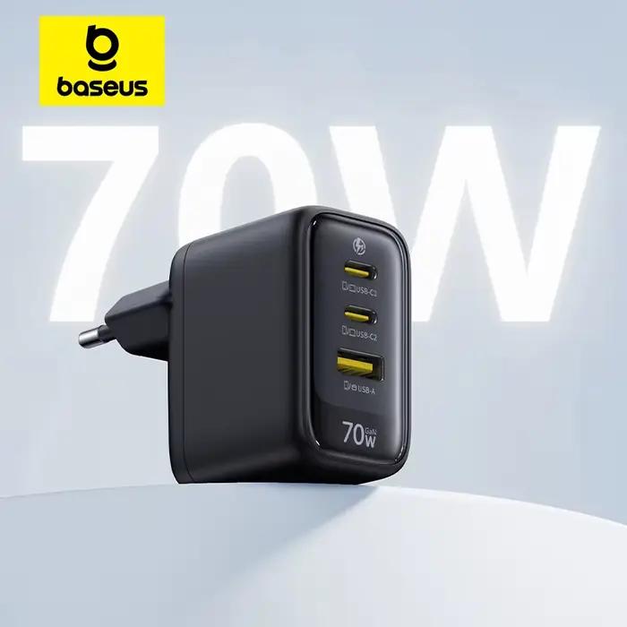 Chargeur rapide Baseus 70W Type C USB compatible QC PD PPS 65W, chargeur portable pour iPhone 17 16 15, chargeur pour ordinateur portable Macbook Air