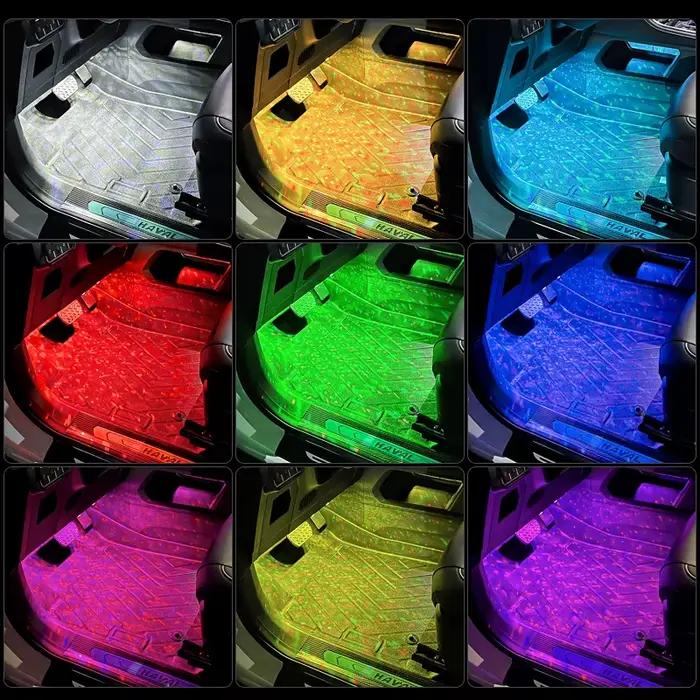 Éclairage d'ambiance automobile, LED sans fil à détection automatique, commande vocale colorée, décoration intérieure, éclairage de sol sans câblage