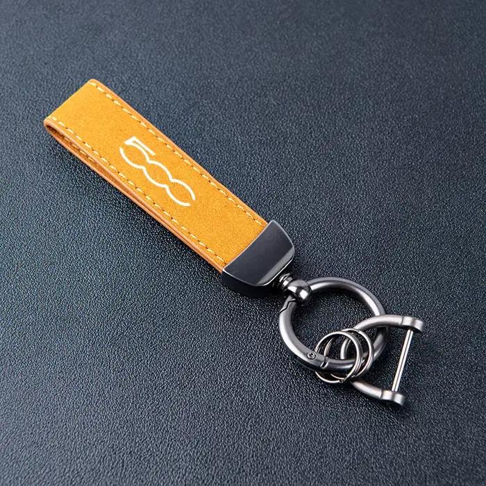 Porte-clés en cuir et daim pour Fiat 500 500c 500l 500x, accessoires de voiture de haute qualité