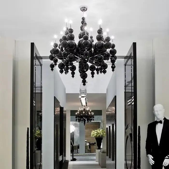 Lustre de Luxe Noir en Forme de Larmes de Lune, pour Plafond, Restaurant, Grande Table à Manger