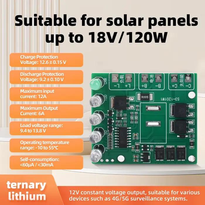 Contrôleur de charge solaire MPPT 12V 12A pour batterie au lithium fer phosphate ternaire