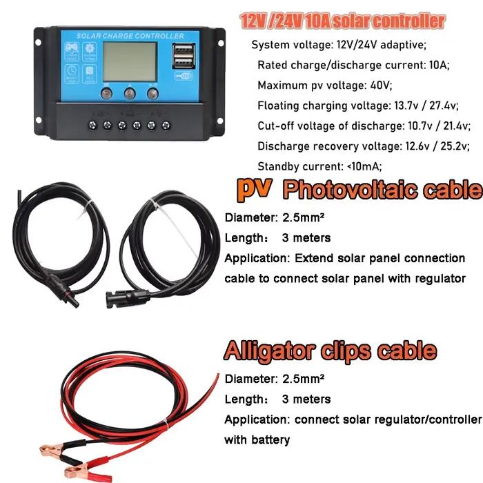 Kit d'accessoires pour panneaux solaires 10A 20A 30A 40A Câble du régulateur solaire