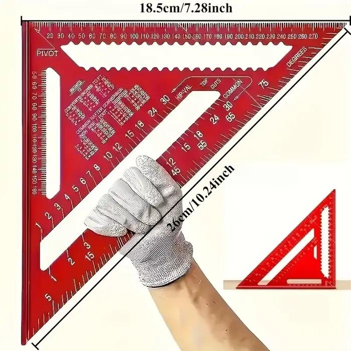 Carré en aluminium de précision-règle triangulaire rouge pour le travail du bois, projets de décoration et de conception pour la maison