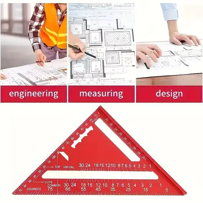 Carré en aluminium de précision-règle triangulaire rouge pour le travail du bois, projets de décoration et de conception pour la maison