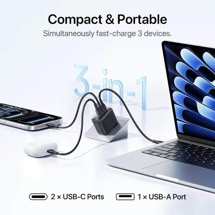 Chargeur rapide Baseus 70W Type C USB compatible QC PD PPS 65W, chargeur portable pour iPhone 17 16 15, chargeur pour ordinateur portable Macbook Air