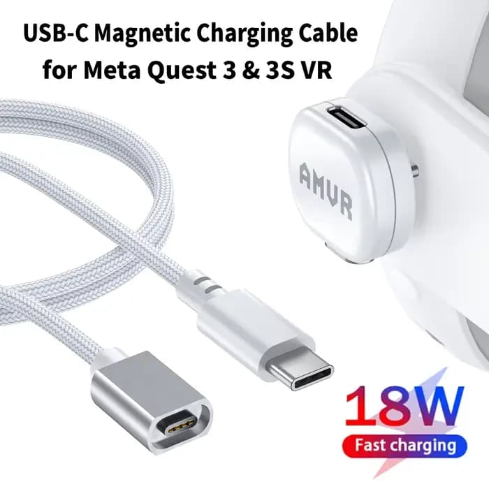 Câble de charge magnétique AMVR de 1,2 m pour Meta Quest 3 & 3S VR, câble USB-C, chargeur rapide 18W, accessoires pour Meta Quest 3 VR