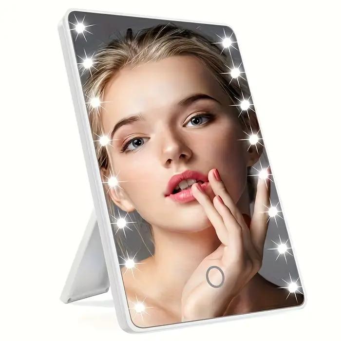 Miroir de maquillage avec 16 led, miroir cosmétique avec variateur tactile, support USB ou à piles pour table, salle de bain, voyage