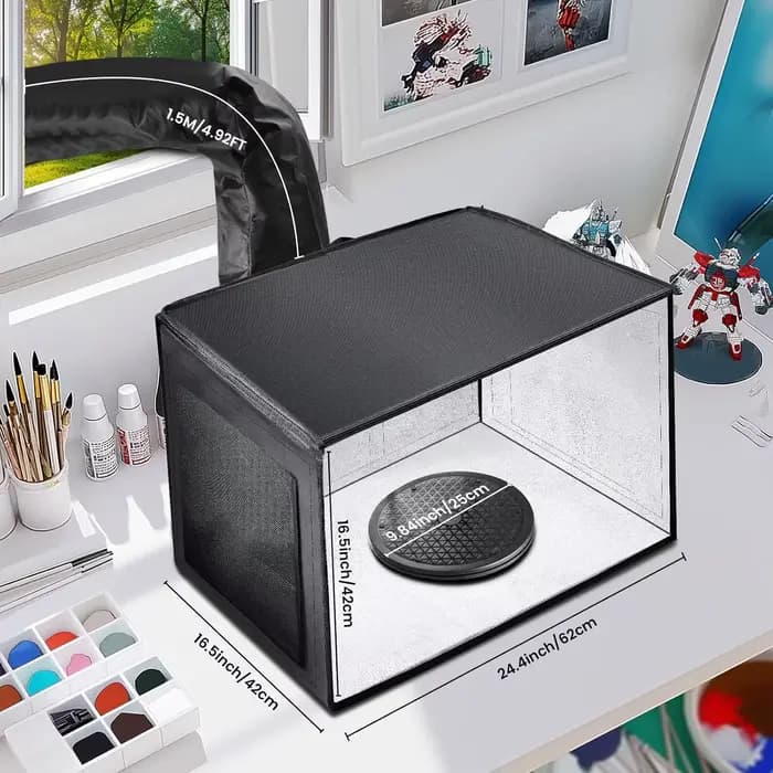 Cabine de peinture portable pour modèles et artisanat, poste de travail de peinture au pistolet avec plateau tournant et tuyau d'extension