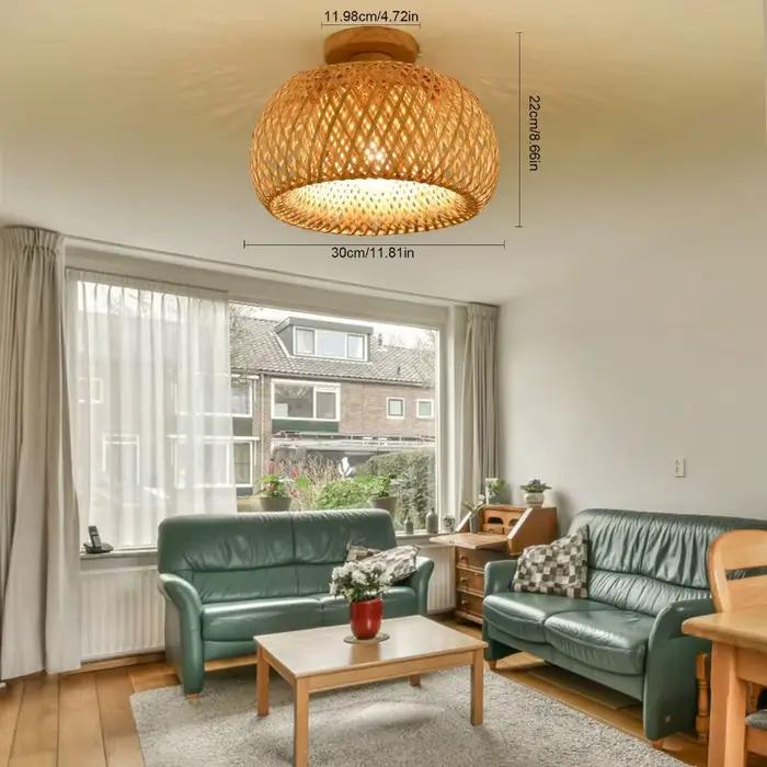 Plafonnier tissé en bambou et bois, 1 pièce, Style minimaliste moderne d'asie du sud-est, idéal pour une salle de thé de ferme, une maison d'hôtes (sans ampoule)
