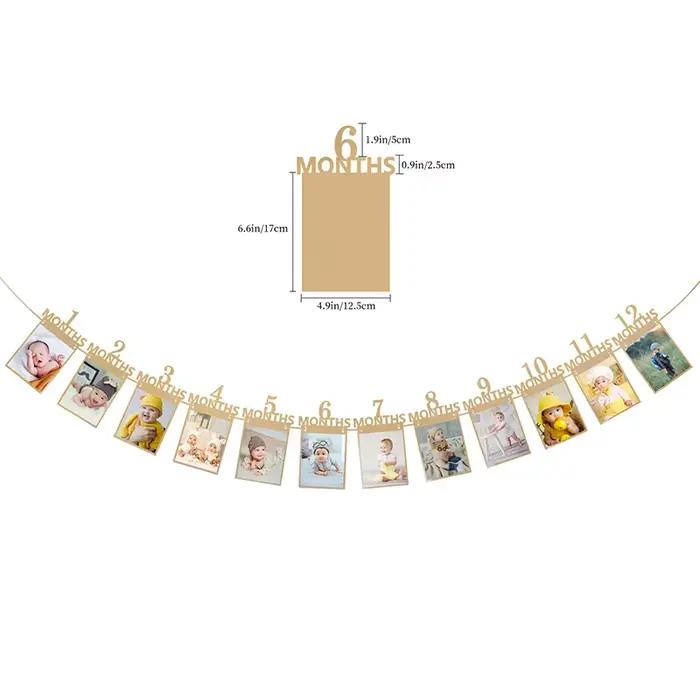 【P】Bannière photo pour anniversaire de bébé de 12 mois, cadre photo avec pinces pour l'anniversaire du bébé, décoration de fête d'anniversaire de mariage
