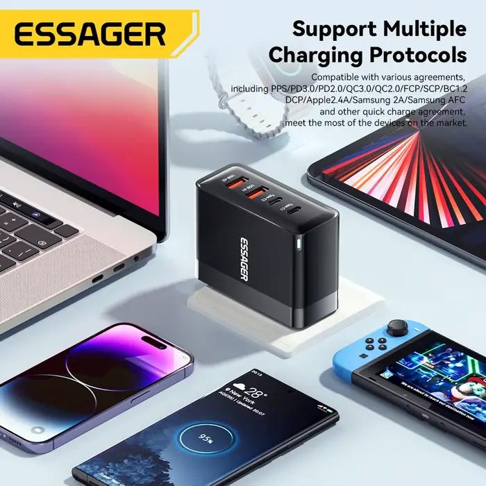 Essager 100W US/KR prise USB Type C GaN chargeur pour ordinateur portable Macbook PD Charge rapide pour iPhone 16 15