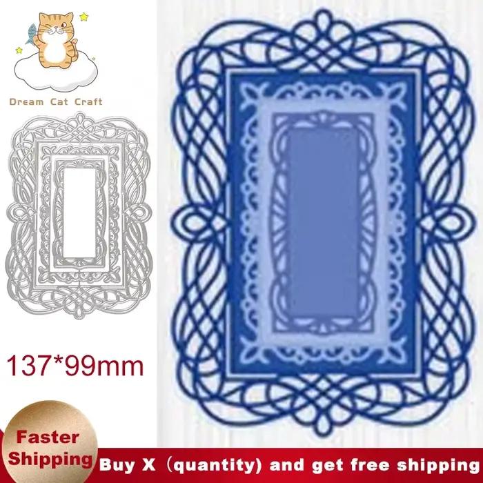 Panneaux de nidification rectangulaires, bordure tourbillons, cadre en dentelle, couteau en relief, matrices de découpe en carbone, matrice artisanale en métal, nouvel arrivage 2022