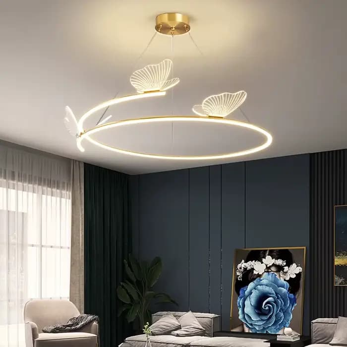 Lampe suspendue moderne pour salon, luminaire suspendu pour la décoration de la maison, lustre rond LED en forme de papillon, corps de lampe électro-plaqué