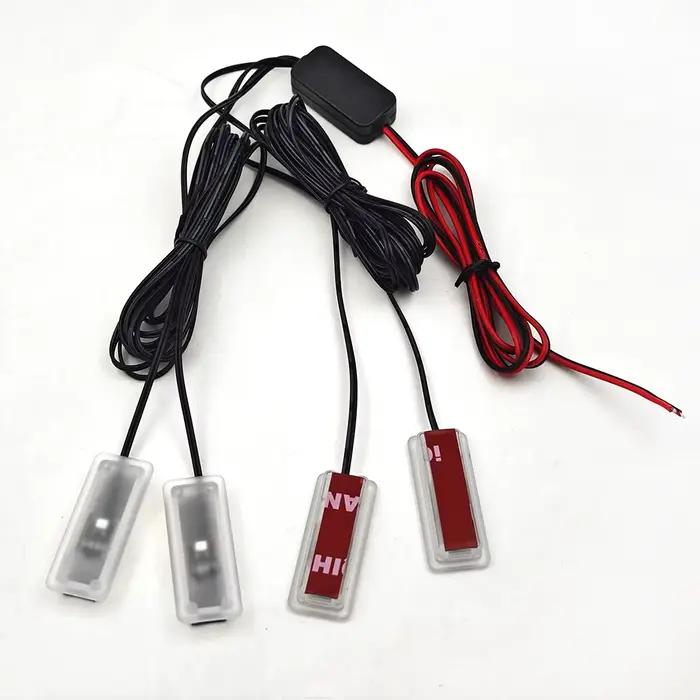 Lumière ambiante à 4 LED, éclairage de sol intérieur de voiture, connecté à l'alimentation ACC 12V, rouge, blanc, 6000K, bleu, jaune, vert, rose