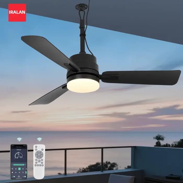 Ventilateur de plafond avec éclairage LED, ventilateur de plafond intérieur/extérieur à brancher sans câblage, facile à installer, pour balcon, salon, ventilateur lumineux
