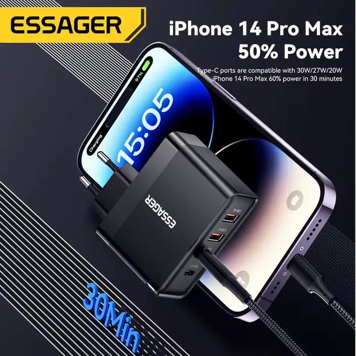 Essager 100W US/KR prise USB Type C GaN chargeur pour ordinateur portable Macbook PD Charge rapide pour iPhone 16 15