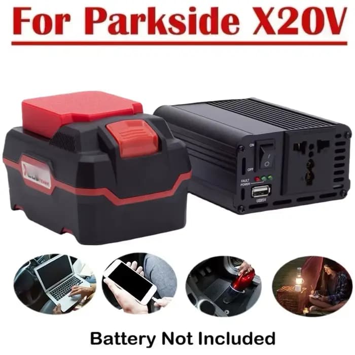 Adaptateur convertisseur 200W, alimentation électrique, onduleur portable pour batteries Parkside X20v, batterie Team, générateur 220-240V avec USB C