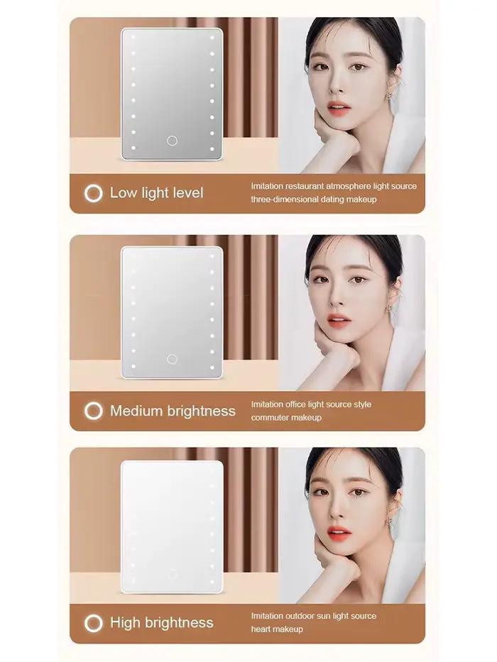 Miroir de maquillage avec 16 led, miroir cosmétique avec variateur tactile, support USB ou à piles pour table, salle de bain, voyage