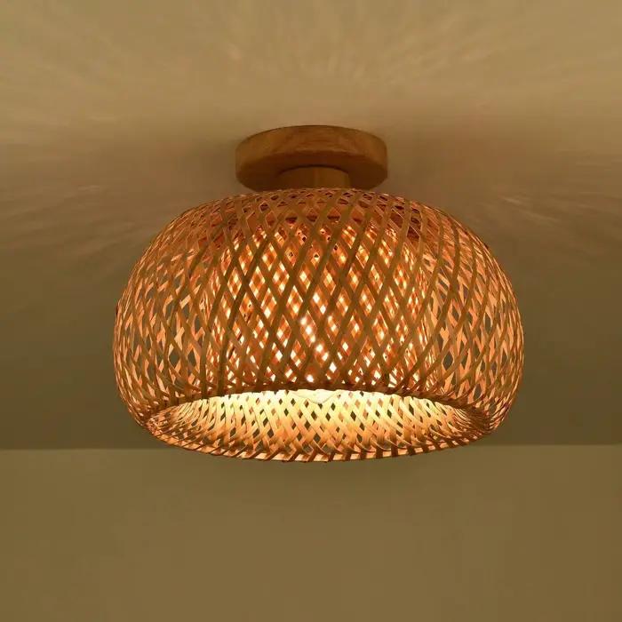 Plafonnier tissé en bambou et bois, 1 pièce, Style minimaliste moderne d'asie du sud-est, idéal pour une salle de thé de ferme, une maison d'hôtes (sans ampoule)
