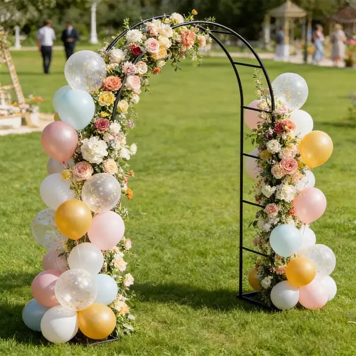Arche de jardin en métal robuste en fer forgé, treillis de fond pour plantes grimpantes, pour jardin, pelouse, cour arrière, mariage, fiançailles